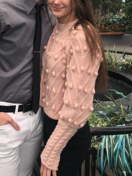 JM Collection Sweaters - Bobble Knit Sweater in Blush Pink